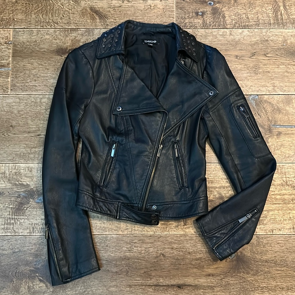Bebe Black Studded Genuine Leather Jacket